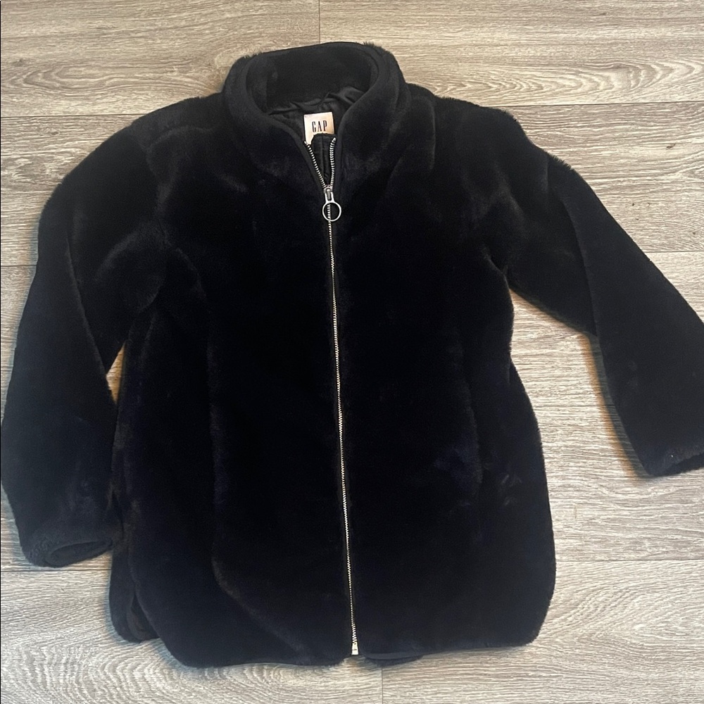 GAP Kids Midnight Black Faux Fur Coat